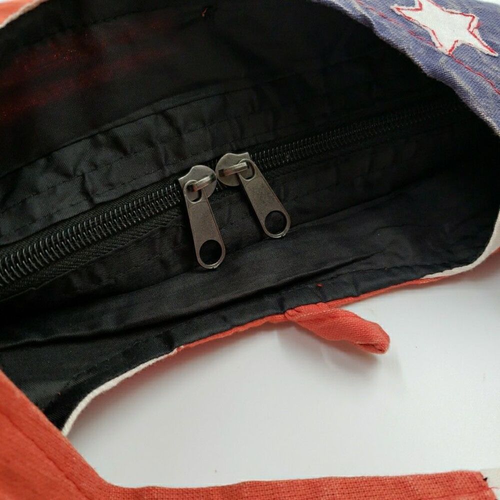 Crossbody Hobo Bag American Flag Patriotic Shredded Distressed Cotton Zip Purse - Picture 8 of 16
